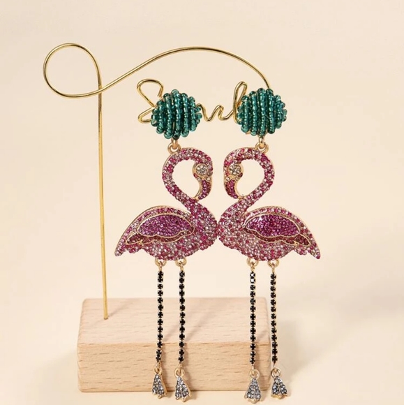 Restocked!  "Lisea"  Rhinestone Flamingo Drop Earrings Stud Earrings - Picture 5 of 7